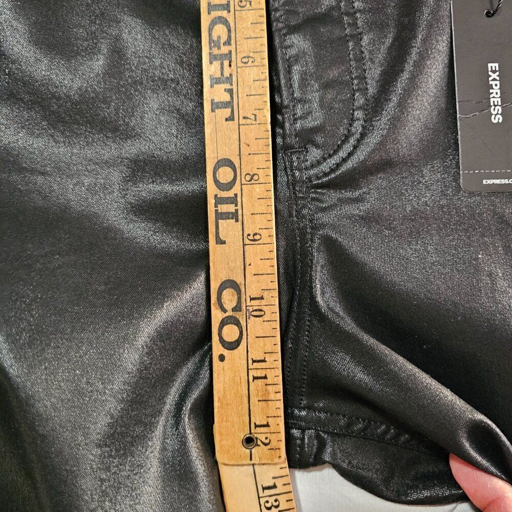 NWT EXPRESS BLACK MODERN STRAIGHT HIGH RISE LEATHER LOOK PANTS SIZE 12 SHORT - Picture 15 of 16